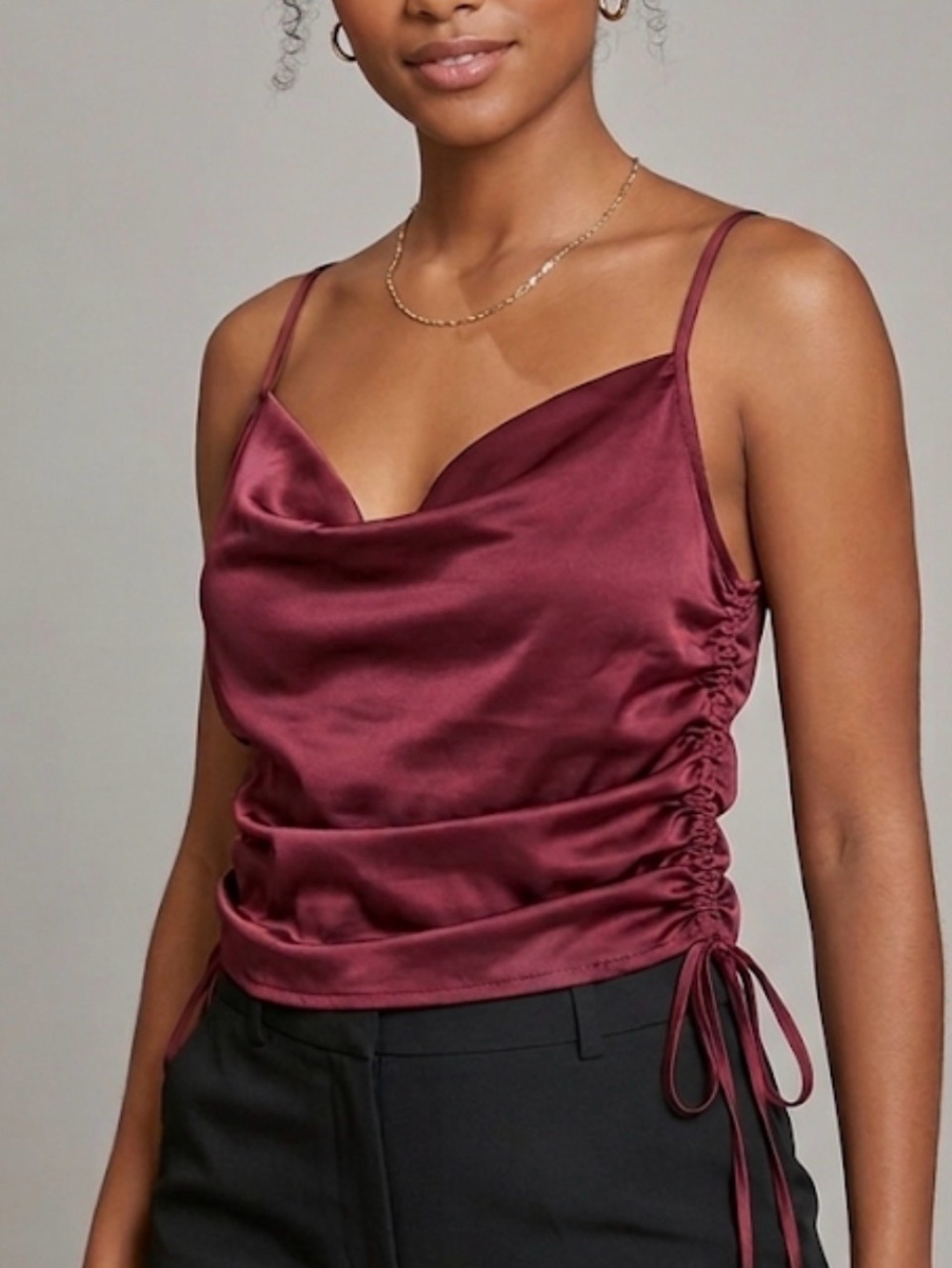 Forever 21 Satin Cowl-Neck Camisole — Burgundy